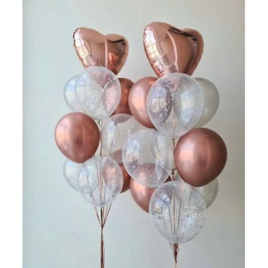 Bouquet of rose gold and clear balloons