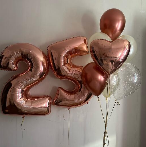 25 Number Rose Gold Foil Balloons with Latex balloons bouquet