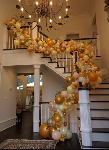 Gold, Pink and Cream Balloons Garland - Stairs