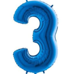 34″ Blue Foil Number 3 Helium Balloon