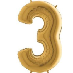 34″ Gold Foil Number 3 Helium Balloon