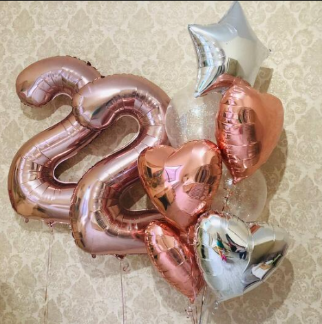 Star,Heart & 22 Number. foil balloons with 2 latex balloons in bouquet.