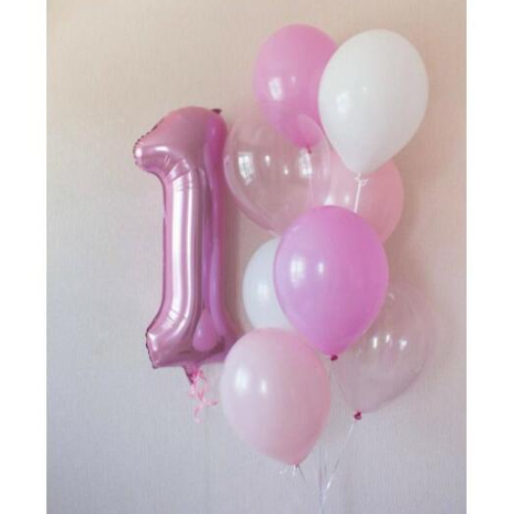 Number 1 with Pink and White Latex Balloons Bouquet