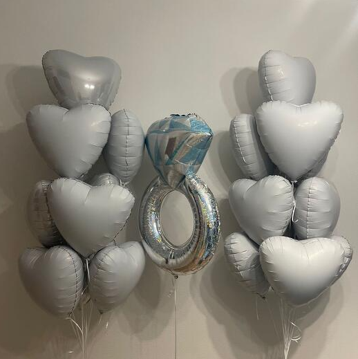 Engagement Ring with Heart Shape Foil Balloons Bouquets