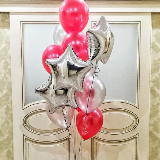 Silver Star Foil Balloons With Latex Balloons bouquet
