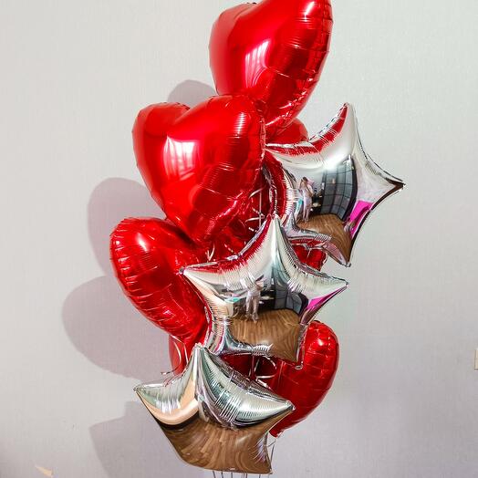 Heart and Star shaped foil balloons bouquet