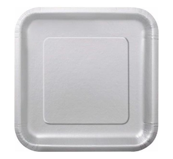 14 Silver Square Plates Disposable (9 inch)