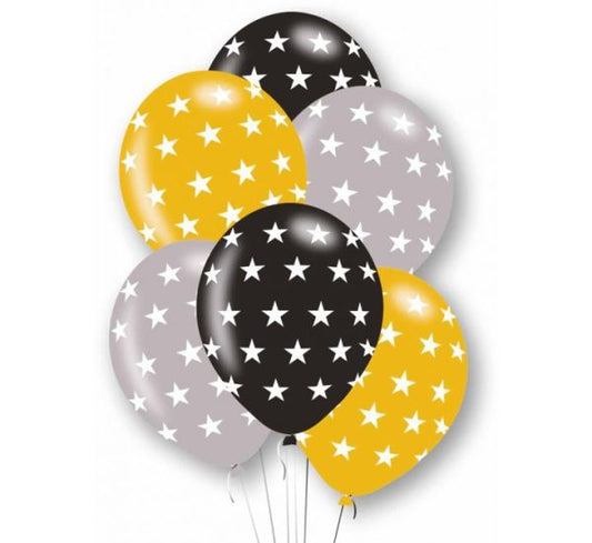 Star Print Latex Balloons 12" without Helium (Pack of 6)