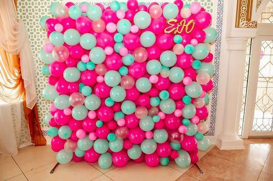 Wall of Hot Pink and Mint Balloons