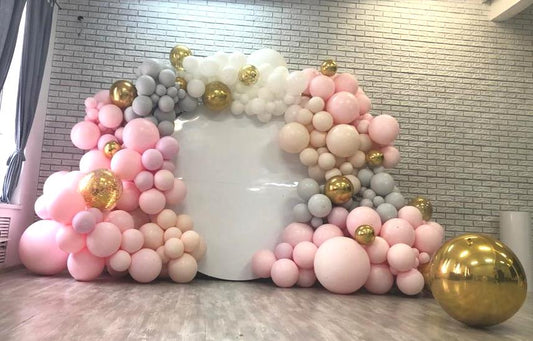 Round Photo Zone Pink, Blush, Silver and White