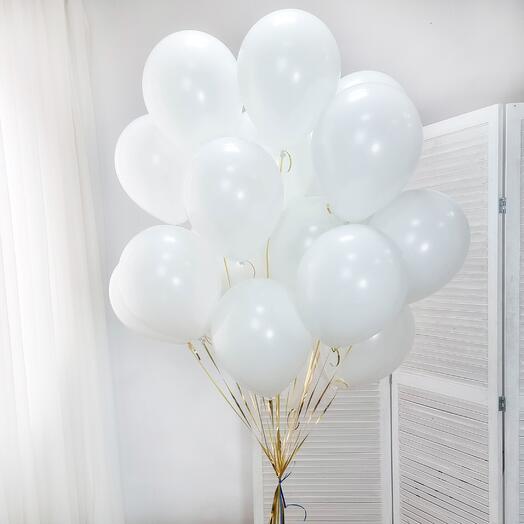White Balloons Bunches With Gold Strings Bouquet