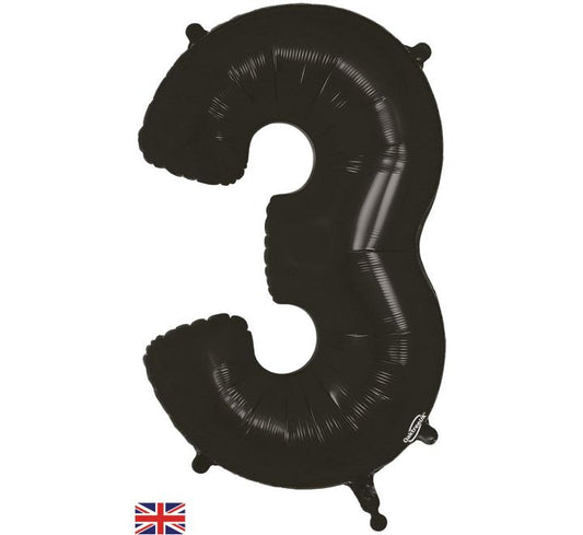 34″ black Foil Number 3 Helium Balloon