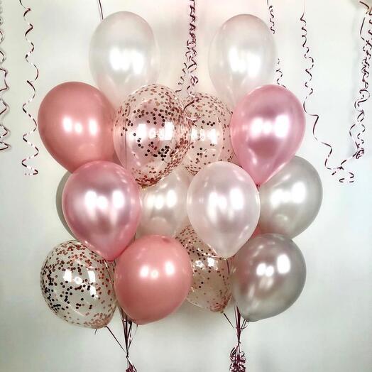2 * Balloons bouquet with confetti.