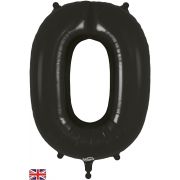 34″ black Foil Number 0 Helium Balloon