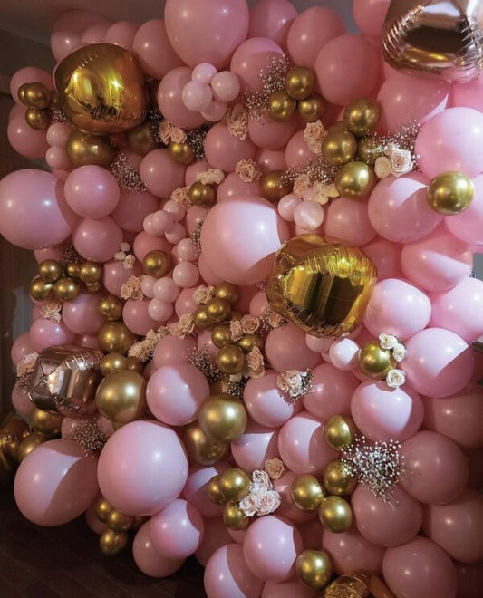 Metallic Pink and Gold Balloons Wall