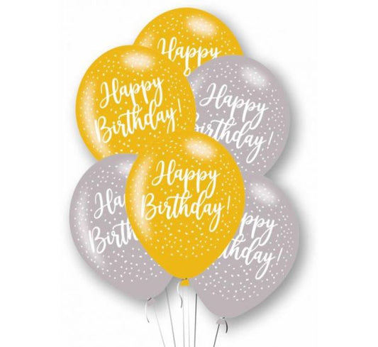 Happy Birthday Latex Balloons 12'' without Helium (Pack of 6)