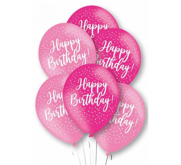 Happy Birthday Pink Latex Balloons 12" without Helium (Pack of 6)