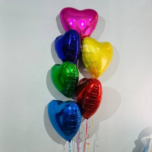 Multi Color Heart Shaped Foil Balloons Bouquet