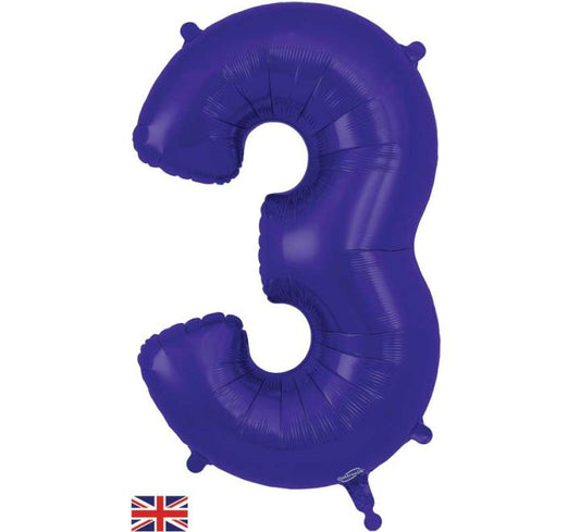 34″ Purple Foil Number 3 Helium Balloon