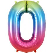 Rainbow Foil Number 0 Helium Balloon 34"