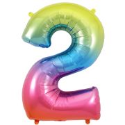 34″ Rainbow Foil Number 2 Helium Balloon