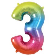 34″ Rainbow Foil Number 3 Helium Balloon