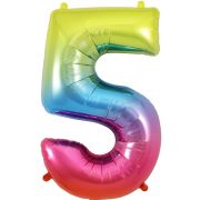 34″ Rainbow Foil Number 5 Helium Balloon