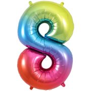 34″ Rainbow Foil Number 8 Helium Balloon