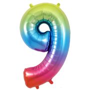 34″ Rainbow Foil Number 9 Helium Balloon