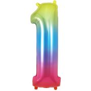 34'' Rainbow Foil Number 1 Helium Balloon