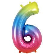 34″ Rainbow Foil Number 6 Helium Balloon