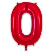34″ RED Foil Number 0 Helium Balloon