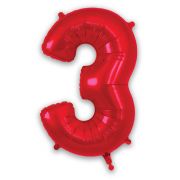 34″ RED Foil Number 3 Helium Balloon