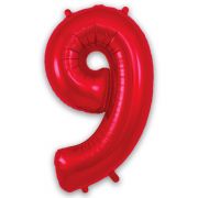 34″ RED Foil Number 9 Helium Balloon