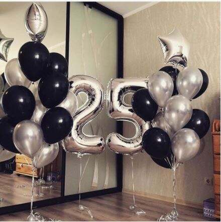 Silver number 25 foil balloons with latex balloon side bouquets
