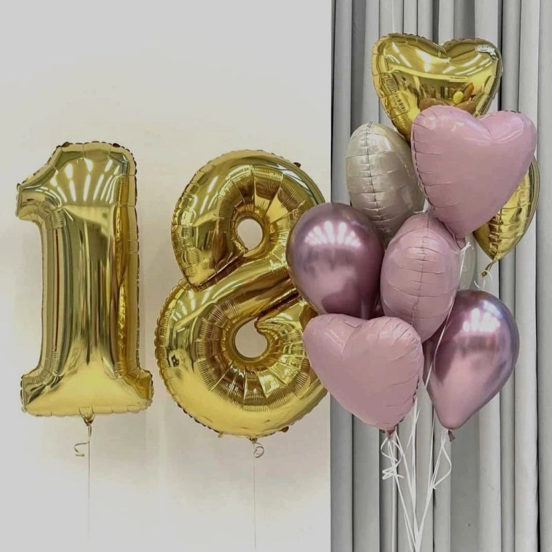 18 NUMBER FOIL HEART  WITH LATEX  BALLOONS