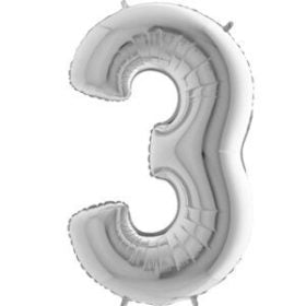 34″ Silver Foil Number 3 Helium Balloon