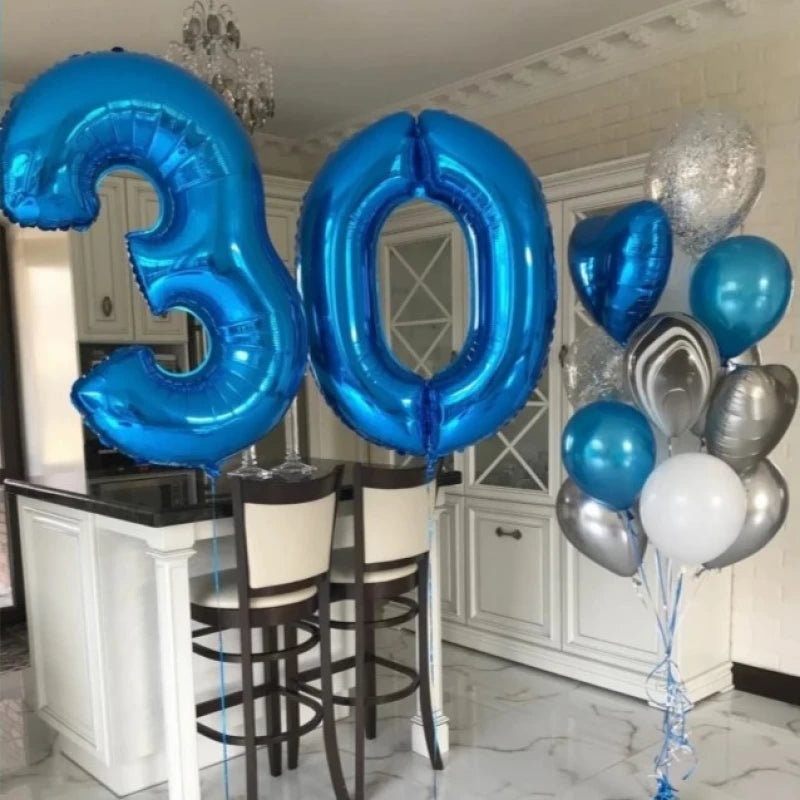 30 Number Silver Foil With Latex Balloon Bouquet