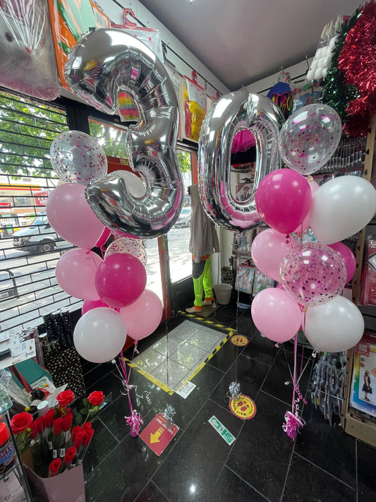 30 Number Foil Balloons with Latex Balloons Bouquet
