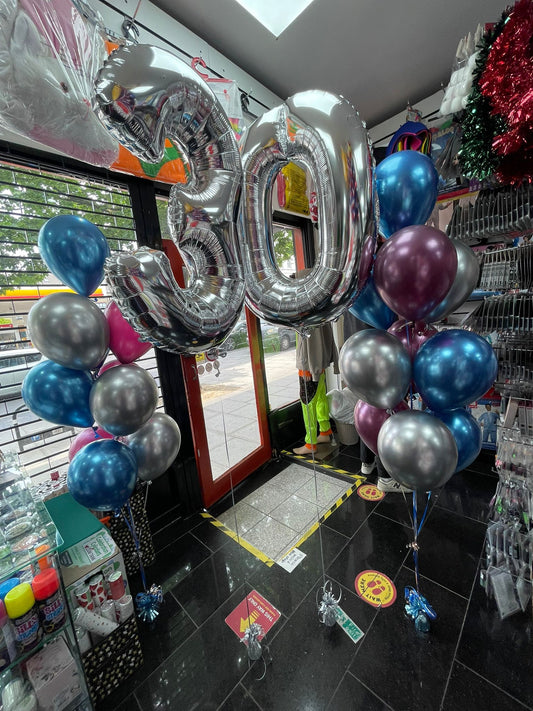 30 Number Foil Balloons with Chrome Latex Balloons Bouquet