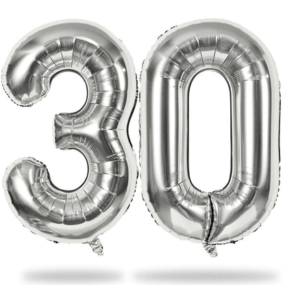 30 NUMBER FOIL BALLOON IN SILVER