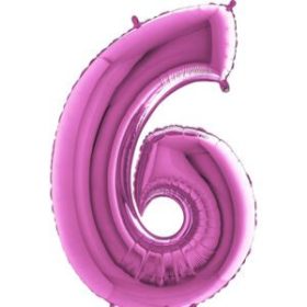 34″ Pink Foil Number 6 Helium Balloon