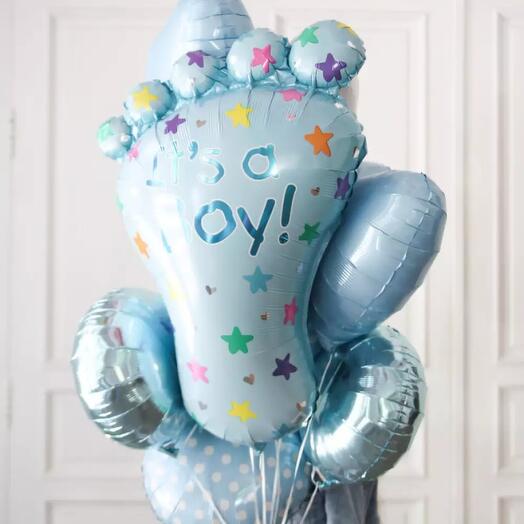Bouquet of blue balloons with 'It's a boy!' text 