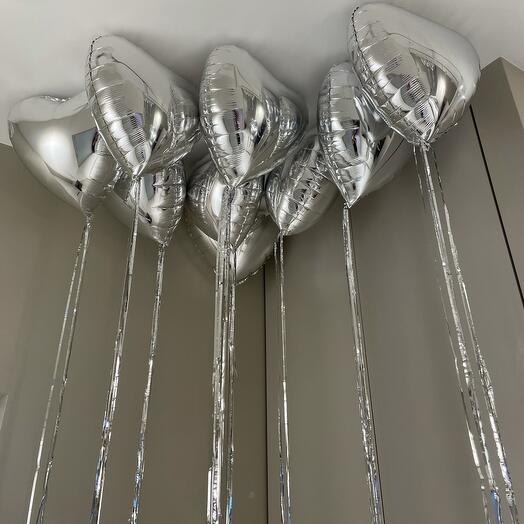 CEILING SILVER HEART FOIL BALLOONS