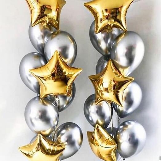 Chrome Silver Latex with Gold Star Foil Balloons Bouquet