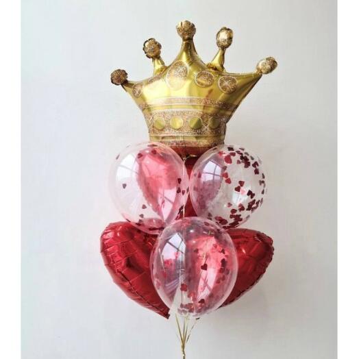 Crown and Heart Foil with Clear Balloons Bouquet