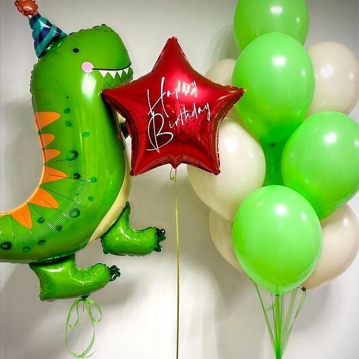 DINO Foil Balloon with Balloons bouquet