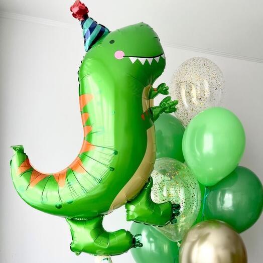 DINO FOIL BALLOON AND LATEX BALLOON BOUQUET