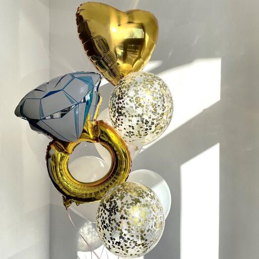 ENGAGEMENT RING FOIL WITH LATEX BALLOON BOUQUET