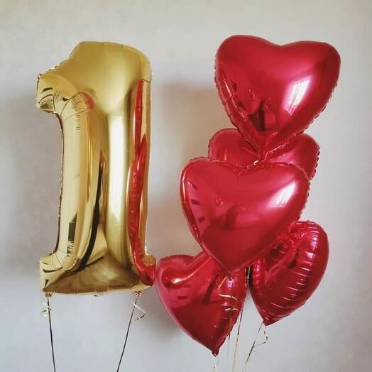 Number 1 and Heart Foil Balloons Bouquet